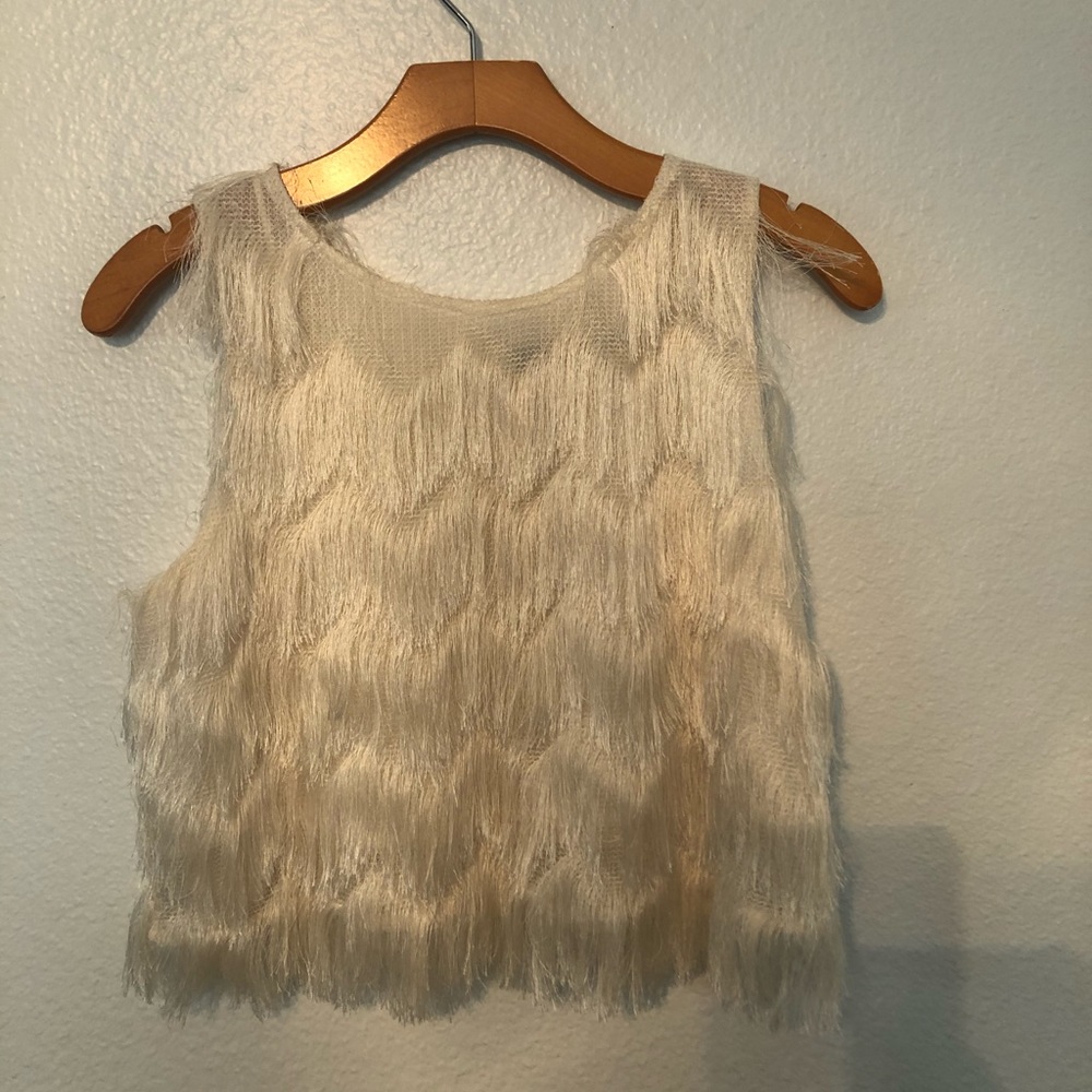 Zara Fringe Crop Top, Off White, M